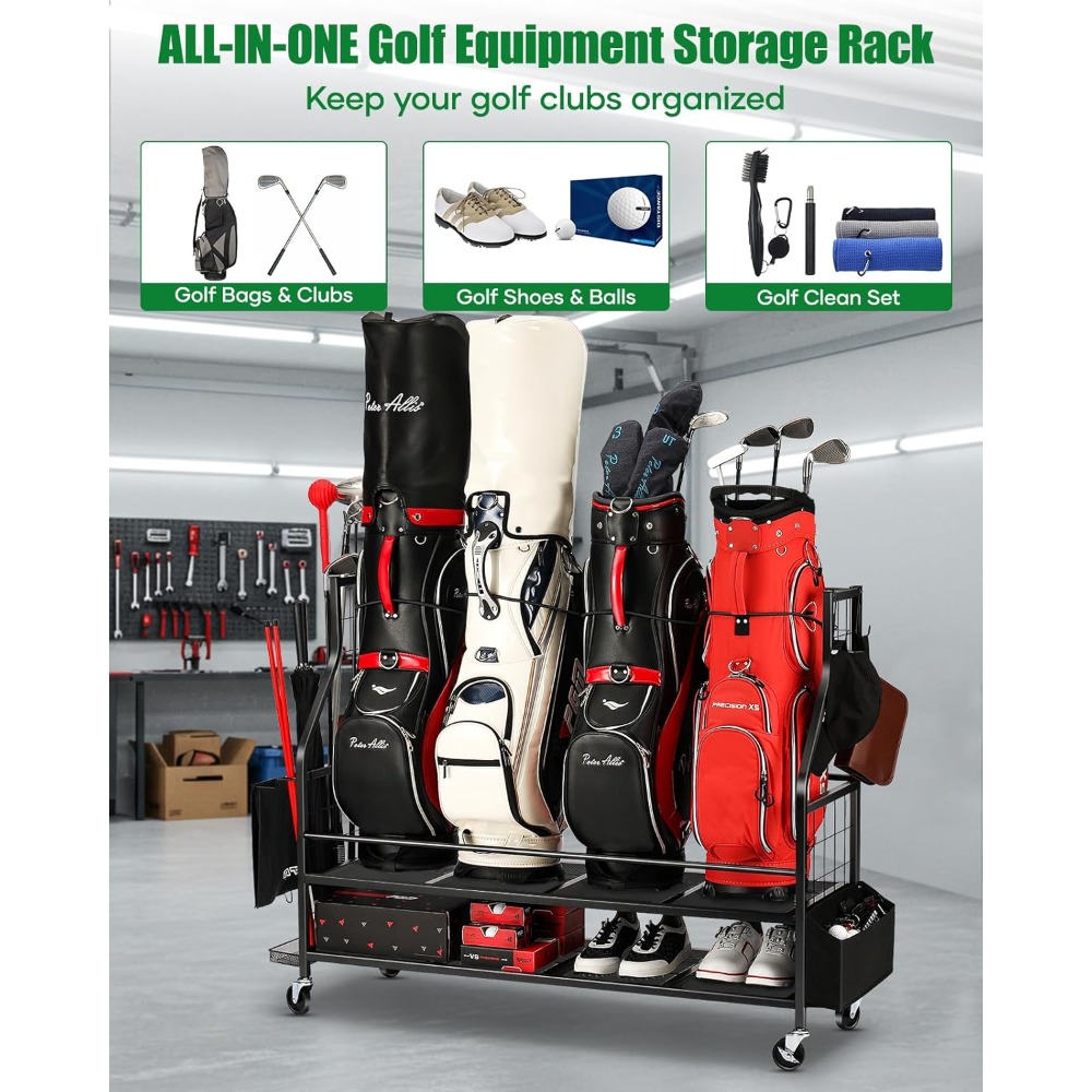 حامل تخزين حقائب الجولف بعجلات - مراجعة Golf Equipment Garage Storage وسعره