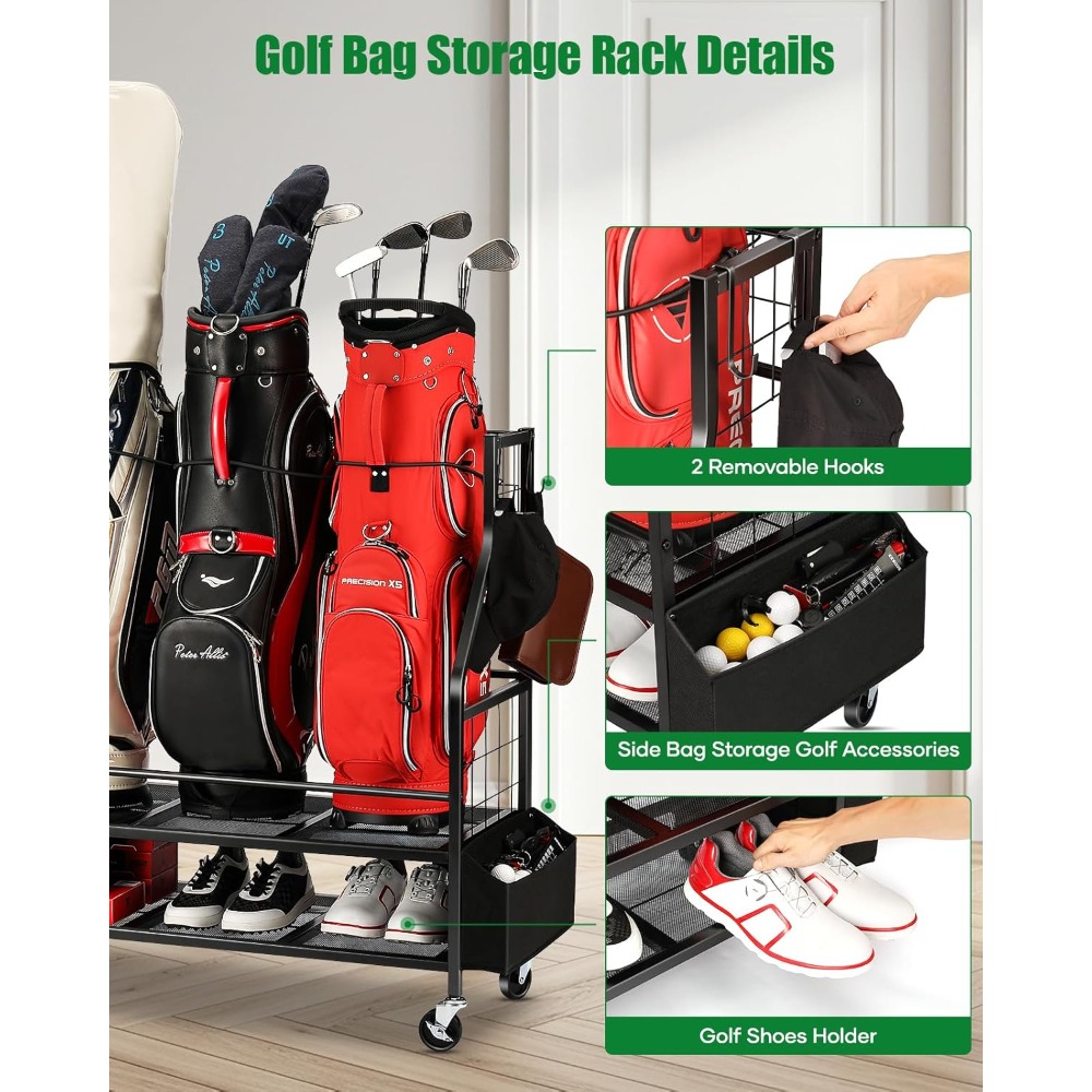 حامل تخزين حقائب الجولف بعجلات - مراجعة Golf Equipment Garage Storage وسعره