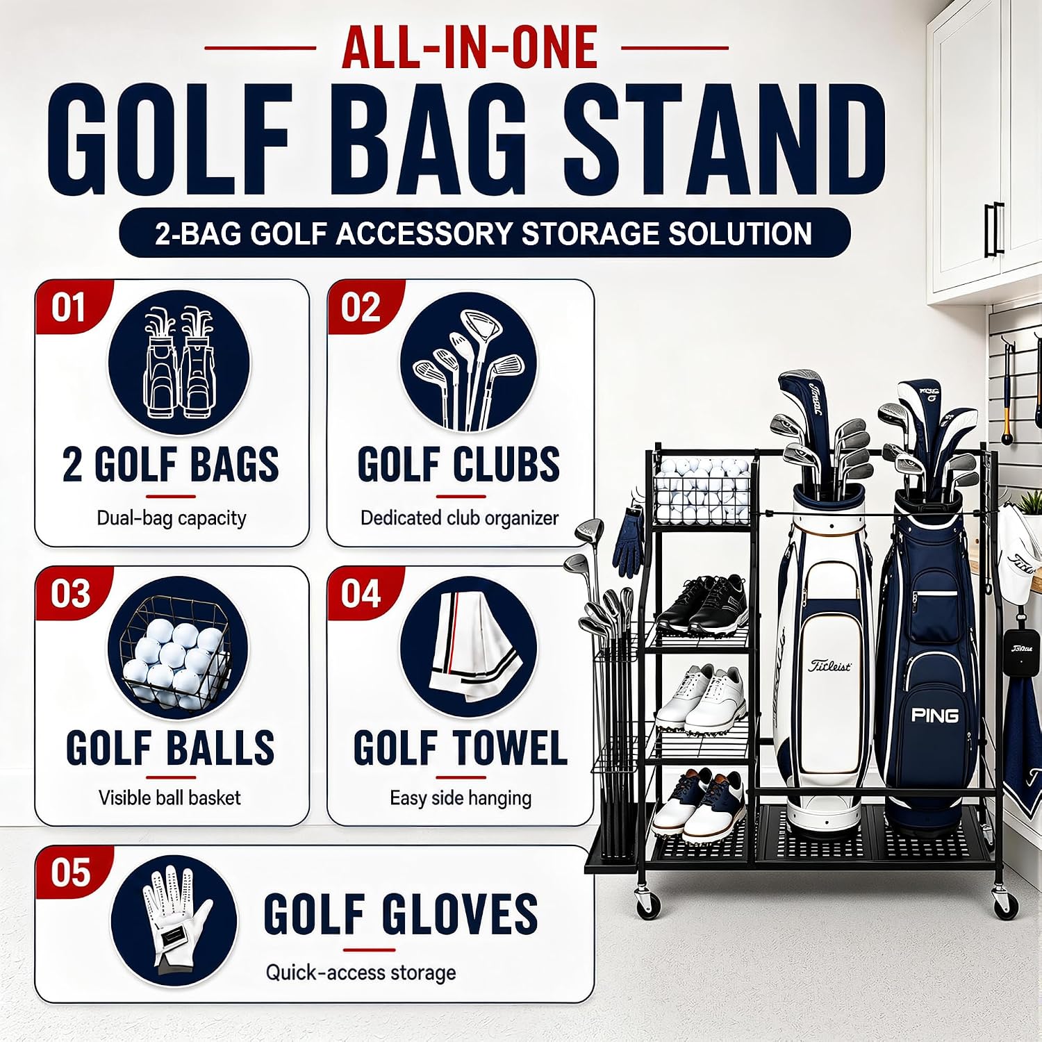 رف تخزين حقائب الجولف شديد الت - مراجعة Golf Equipment Garage Storage وسعره