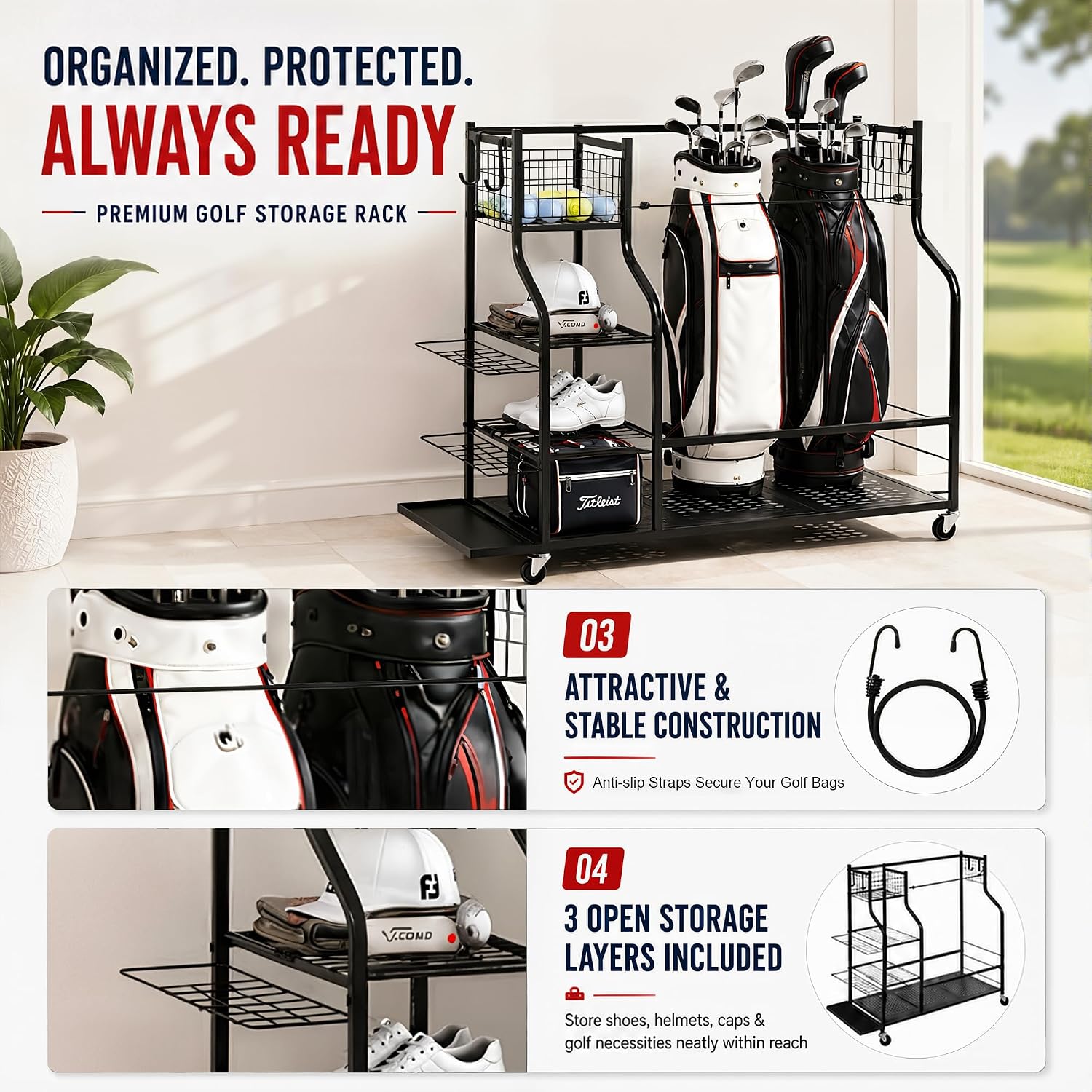 رف تخزين حقائب الجولف شديد الت - مراجعة Golf Equipment Garage Storage وسعره