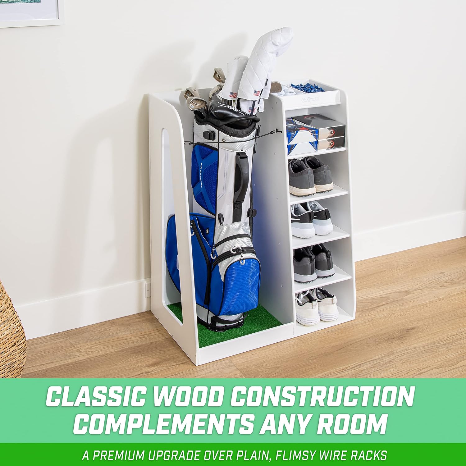 رف تخزين خشبي فاخر لحقائب الجو - مراجعة Golf Equipment Garage Storage وسعره